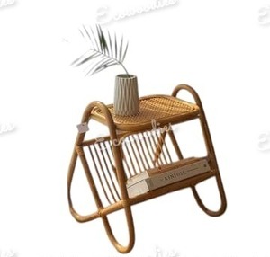 Mesita de noche de ratán ecológica bellamente elaborada, estante de almacenamiento de doble nivel de bambú, consola con incrustaciones de hueso para aplicación en dormitorio - Product Image 4