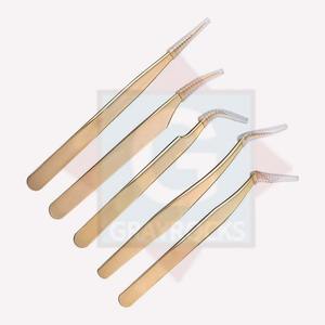 Pince à cils personnalisée de meilleure qualité pour extensions de cils Instruments de beauté en acier inoxydable de couleur dorée - Product Image 2