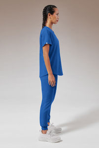 Top de manga corta con cuello en V para mujer, color azul - Product Image 3