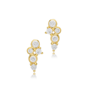Pendientes de piedra de circón de diseño redondo hechos a mano, joyería pequeña minimalista de plata de ley al por mayor turca - Product Image 2