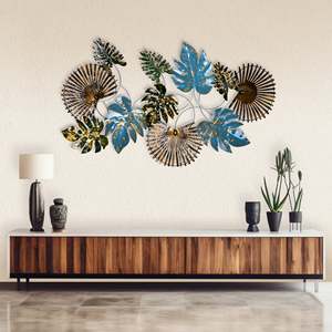 Art mural en métal Nature's Elegance, motif géométrique de feuilles luxueux pour le salon, le couloir, la décoration murale de la maison - Product Image 1