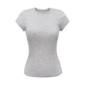 T-shirt de sport gris à manches courtes, coupe slim basique, pour femme, avec logo personnalisé, prix usine Chine, Bangladesh - Product Image 4