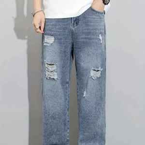 Pantalones vaqueros rasgados desgastados para hombre góticos Vintage de moda, pantalones vaqueros de ajuste Regular, traje informal elegante para fiesta de otoño, ropa de calle - Product Image 5