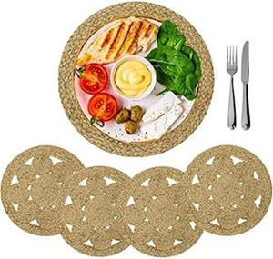 แผ่นรองจานทรงกลมขนาด 15 นิ้ว ทำจากปอกระเจาถักลายดอกไม้  แบบปรับแต่งได้ เป็นมิตรกับสิ่งแวดล้อม ป้องกันการลื่น สำหรับใช้ในบ้าน โรงแรม และงานเลี้ยง - Product Image 2