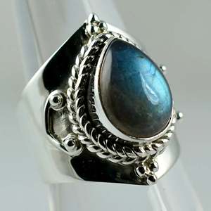 925 Sterling Silver Handmade <b>Ring</b> with Natural <b>Labradorite</b> Boho Style Pear Shape January Birthstone Jewelry Perfect Gift for Her - Product Image 2