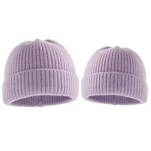 Ensemble d'hiver personnalisé en laine de couleur pure pour la mère et le bébé bonnet en tricot fin bonnet chaud bonnet en tricot bonnet casquettes - Product Image 1
