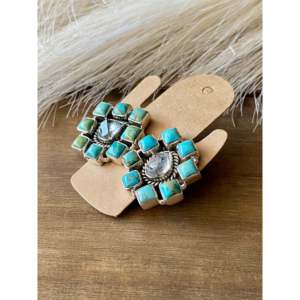 Southwest Handmade Multi Stone <b>Sterling</b> <b>Silver</b> <b>Stud</b> <b>Earrings</b> Geometric Design - Product Image 4