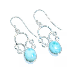 Stylish 925 Sterling Silver Natural Caribbean Larimar Gemstone Earrings Handmade Jewelry - Product Image 1