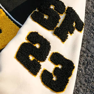 แจ็คเก็ตบอมเบอร์สำหรับผู้ชายแจ็คเก็ตเบสบอลลายกราฟิกปักออกแบบได้ตามต้องการแขนหนังใส่ได้ทั้งชายและหญิงโลโก้ของคุณ - Product Image 4