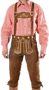 Elegante Lederhosen bávaro, Kniebund Hosen, Hombres Ledersosen Trachten Lederhosen Pantalones de cuero con tirantes 2025 - Product Image 4