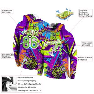 Successful Wholesale Custom Stitched Graffiti Pattern Neon Green-<b>White</b> 3D Sports Pullover Sweatshirt <b>Hoodie</b> - Product Image 4