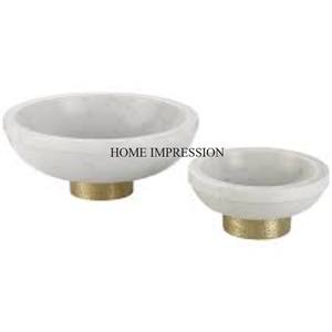 Bols de forme ronde en marbre blanc avec base en métal plaqué or de haute qualité pour la maison et l'hôtel - Product Image 3