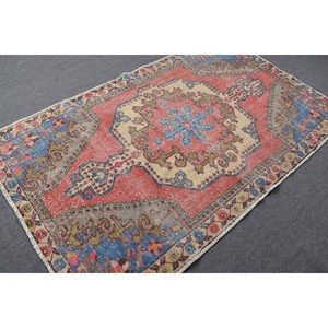 Alfombra de lana de estilo turco vintage clásico rojo y azul con patchwork geométrico y patrón de pasillo tamaño de 4,4X7,3 pies para adolescentes - Product Image 2