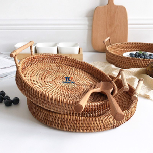 Hot Product <b>Round</b> Natural Rattan <b>Tray</b> With Basket Cover Display Food Serving <b>Tray</b> Decor <b>Table</b> Ecofriendly - Product Image 3