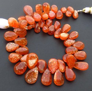 ลูกปัดลูกแพร์ผิวเรียบลายซันสโตนสีส้มสวย8-14มม. 8เส้นประกายสีรุ้งธรรมชาติขัดเงาใช้เป็นเครื่องประดับ - Product Image 5