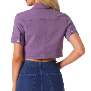 Veste légère ajustée extensible avec poches vêtements de mode vestes pour femmes recadrée pour femmes mode courte Denim - Product Image 3