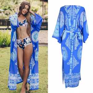 Novedad de 2022, bata Kimono de mujer hecha a mano personalizada a la moda de diseñador con estampado Floral, ropa de playa de longitud Midi, cintura Natural - Product Image 6