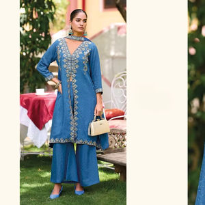 Muselina pura bordada pesada Zari Butti con Chinon Dupatta estilo pakistaní tradicional Salwar Kameez para adultos ropa de fiesta - Product Image 1