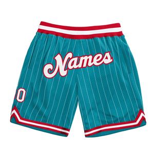 Industrie Direct Engro Sportswear Short de basket-ball personnalisé bleu sarcelle blanc à fines rayures blanc-rouge authentique Short de basket-ball - Product Image 1