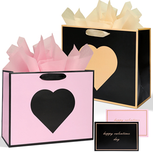 Valentine Gift UV Coated Kraft Paper Bag with Ribbon Handle Handbag <b>Shape</b> <b>Heart</b> Print Four-Color Custom Logo for Clothing Shoes - Product Image 1