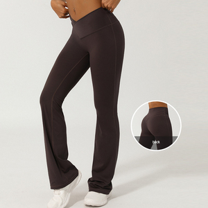 Pantalon de yoga sentiment nu v croisé taille haute pantalon évasé hanche levage pantalon de sport vêtements de sport en gros - Product Image 5