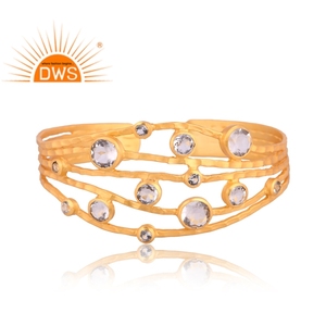 Increíble diseño Latón 18K Chapado en oro Cristal natural Cuarzo y topacio blanco Gemstone Cuff Demi Fine Design Jewelry Manufacturer - Product Image 1