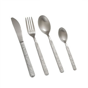 Best Wedding Cutlery <b>Set</b> in Silver Stainless Steel with Elegant Stone Pattern Handles 4 Pcs American Design - Product Image 1