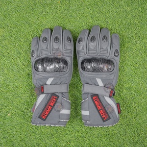 Gants de ski de course chauds en tissu textile imperméable Lazib Sports avec cuir véritable pour motards - Conception antidérapante à doigts complets - Product Image 1