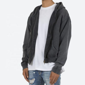 Sweat-shirt à capuche vintage surdimensionné pour homme en coton épais de qualité française, 400 g, lavage à l'acide, double fermeture éclair, lavage à l'acide - Product Image 2