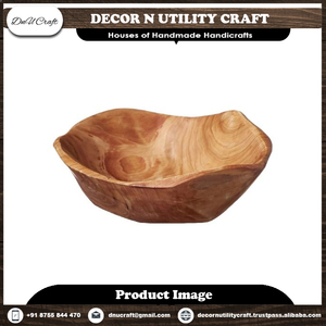 Tazón de Madera Ecológico Hecho a Mano con Patrón Geométrico, Diseño Tradicional Chino Vintage para Servir Comida y Regalos - Product Image 3