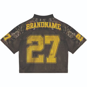 T-shirt de football américain unisexe surdimensionné en jersey maillé imprimé personnalisé, style rétro, coupe carrée, manches courtes, tendance - Product Image 2