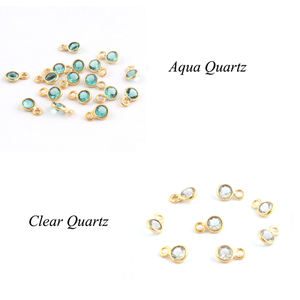 Lote de 20 piezas de joyería de cuarzo transparente, facetadas, redondas, de buena calidad, conector chapado en oro, con bisel individual, Diy - Product Image 6