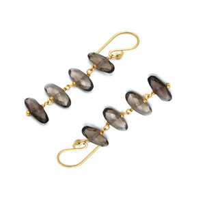Pendientes de gota ovalados de cuarzo ahumado de moda Dua hechos a mano 18K chapado en oro latón aleación de cobre joyería para bodas - Product Image 3