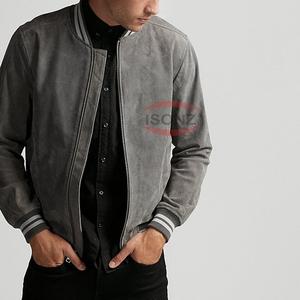 Autumn Winter Style Grey <b>Suede</b> <b>Leather</b> <b>Jacket</b> Unisex Plus Size Bomber <b>Jacket</b> With Hood and Pocket Decoration Plain Design - Product Image 1