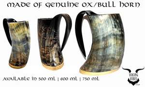 Crafetshub แก้วมักลายวัวฮอร์นธรรมชาติ6นิ้วของแท้สไตล์ยุคกลางทำด้วยมือเป็นมิตรต่อสิ่งแวดล้อมอุปกรณ์ดื่มจากธรรมชาติโปรโมชั่น - Product Image 3