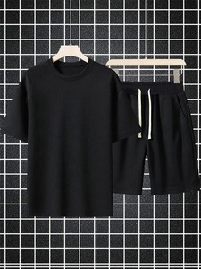 ชุดกางเกงขาสั้นกางเกงขาสั้นผ้าฝ้าย100% สำหรับผู้ชายชุดเสื้อยืดคอกลมระบายอากาศได้ดี - Product Image 2