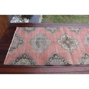Tapis vintage de 3,6 x 8,5 pieds, tapis turc, tapis oriental en laine rouge et bleu - Product Image 5
