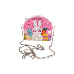 Easter Theme Handmade Canvas Beaded Coin Pouch Colorful Bunny Inspired Zipper Clutch Wallet Cosmetics Bag Gift Idea Travel Cards - Product Image 1