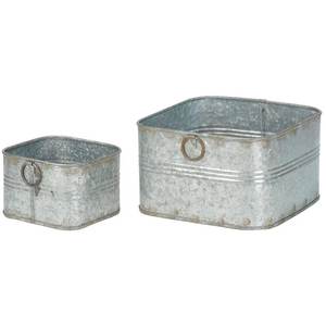 Juego de 2 jardineras de flores de hierro galvanizado con forma cuadrada de mango para jardineras decorativas de patio de jardín de granja - Product Image 1