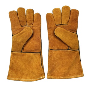 Gants de soudage TIG en cuir marron de niveau AB durables Dilpasand Hosiery, 14 pouces, résistants à la chaleur, ignifuges, pouce droit, coton - Product Image 1