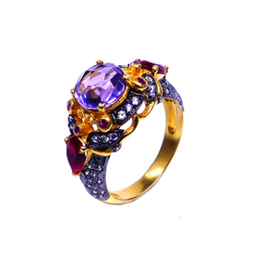 Anillo de amatista Anillo de compromiso Plata de Ley 925 Chapado en oro Piedra preciosa Las mujeres usan de moda - Product Image 1