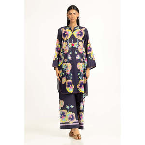 Ensemble coordonné bohème imprimé en cambric bleu marine pour femme, tenue chic en deux pièces avec short en mousseline pour le printemps/été - Product Image 4