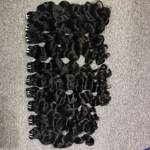 Vente en gros de meilleure qualité Remy Hair 100% Virgin Machine Double Trame Wavy Extensions de cheveux pour femmes noires - Product Image 5