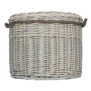 Round Grey Wash Wicker <b>Basket</b> with Hessian Lining - Product Image 5