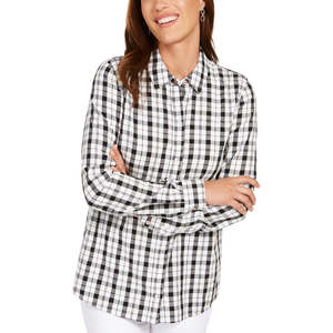Camicia da Donna Charter Club in Popeline di Cotone Bianco a Quadri, Taglia XL, Stile Casual con Colletto Alto, Decorazione in Pizzo e Ricami - Product Image 1