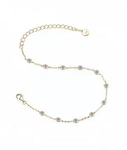 Diamond Charm Bracelet, Diamond Station Bracelet, Mini Flower bracelet, Crystal Bracelets For Women, Delicate Wedding bracelet - Product Image 2