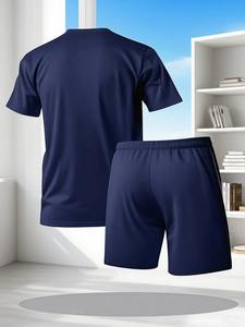 Ensemble de chemises courtes élégantes de couleur personnalisée Ensemble de shorts respirants décontractés de qualité supérieure pour hommes Ensembles de t-shirts 100% coton à col en O - Product Image 3