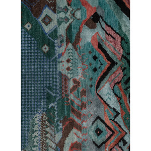 Tapis Manchaha bleu noué à la main en laine et soie de bambou, épaisseur 10 mm, motif géométrique abstrait pour la maison, couloir, modèle rectangulaire - Les-2871 - Product Image 3