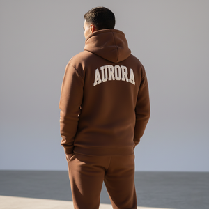 Custom Heavyweight Cotton Fleece Acid Wash Solid Tracksuit Men 3D for Logo Mocha <b>Brown</b> Hoodie Sweatpants Set Wholesale - Product Image 6