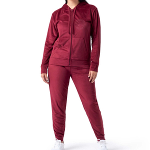 Ensembles de survêtements en velours unisexe pulls respirants décontractés de couleur unie et pantalons de survêtement zippés jogging avec logo personnalisable pour femmes - Product Image 1